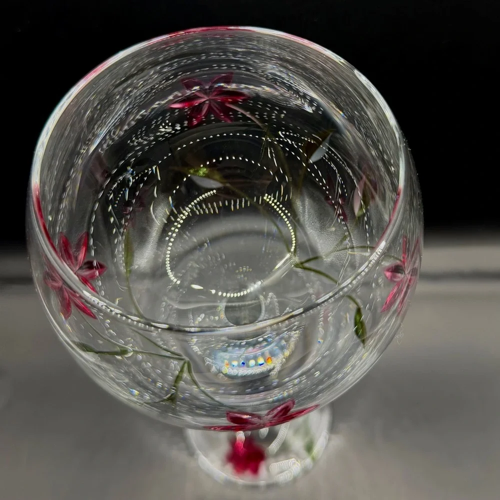 Lenox Floral Spirit Balloon Wine Glass Magenta Pink Flower Hand‎ Painted 8.75